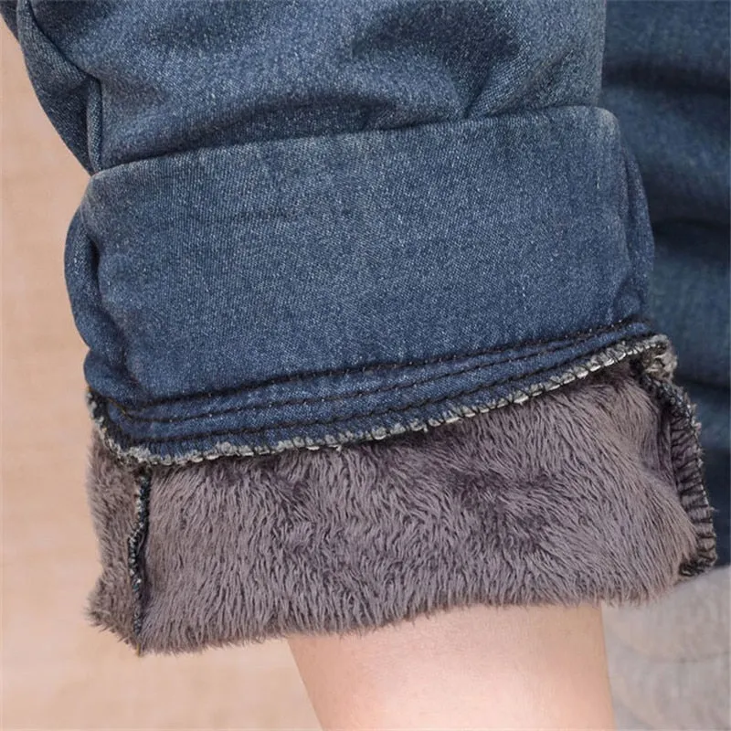 Women Thicken Fleece Skinny Harem Pants Trousers Elastic Waist Denim